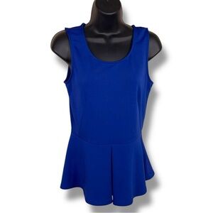 Medium Juniors Royal Blue Peplum Top Sleeveless Stretch Cutout Accent Eunishop